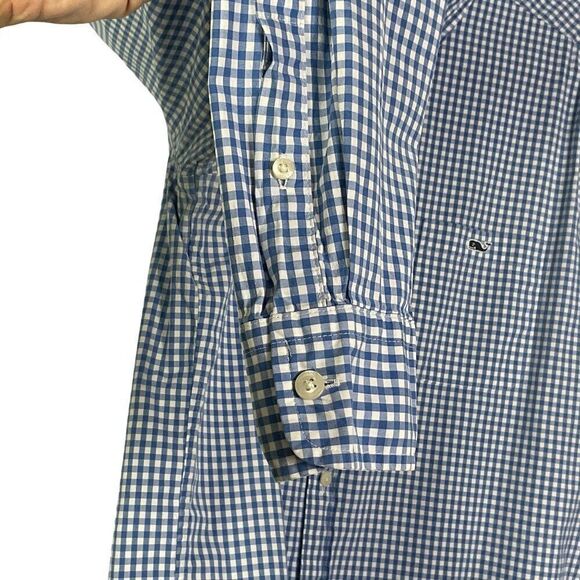 Vineyard Vines Classic Fit Tucker Shirt Long Sleeve Blue Gingham Cotton/Spandex - Picture 4 of 11